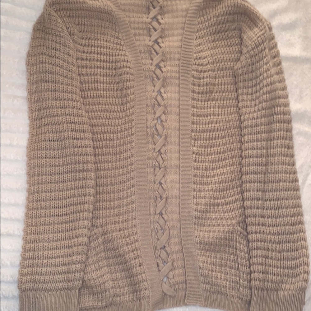 Beige Knit Cardigan with Braid Detail